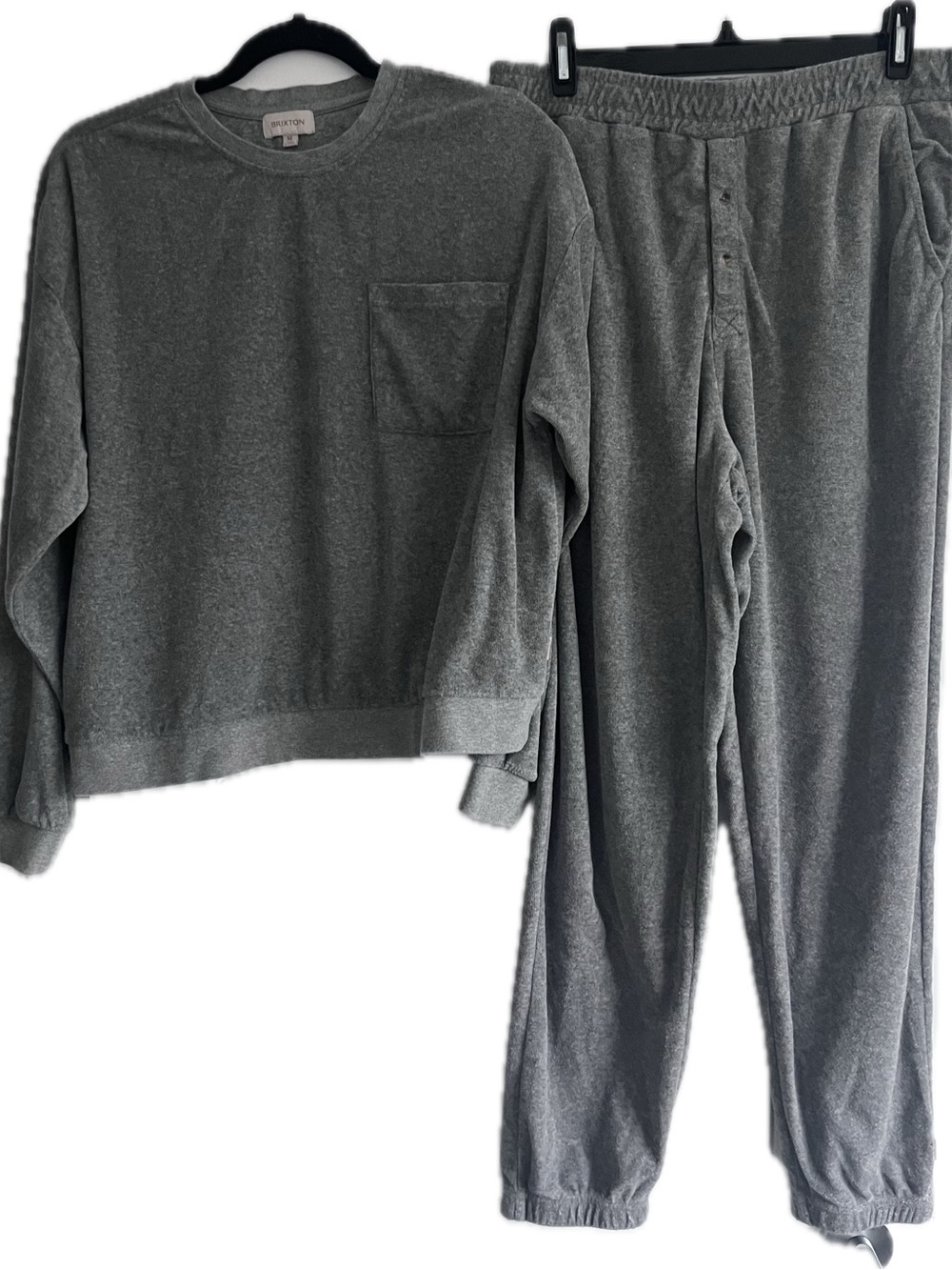 Brixton Gray Terry Cloth Crewneck Pullover and Pants Set Size Medium Like New